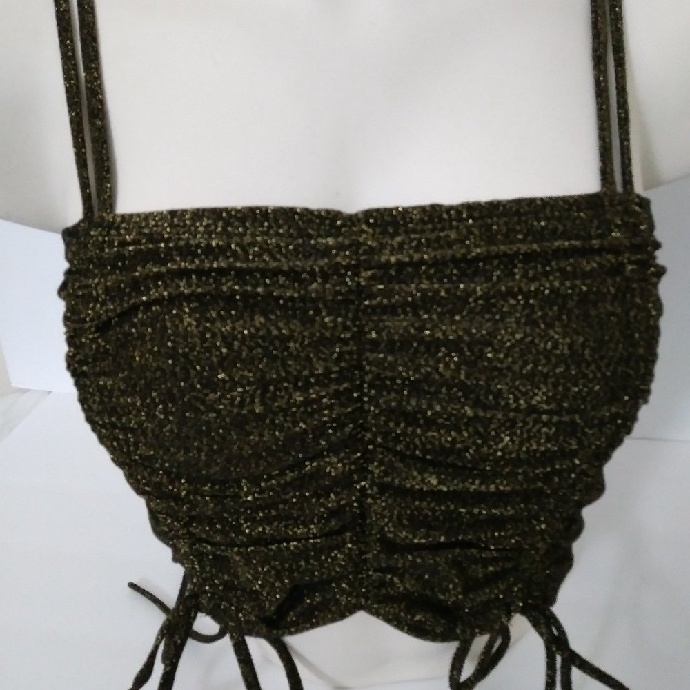Sparkly Stretchy Black Gold Cropped Top S-M